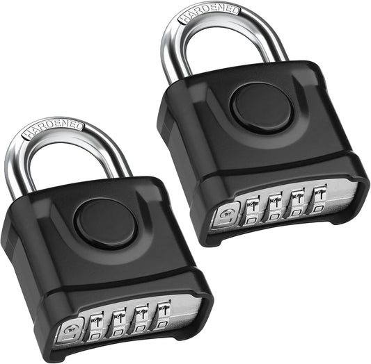 2 Pack Large Black Combination Padlock Set with One-Key Unlocking for Garden, Fences, Garage, Gate - Diyife Heavy Duty Weatherproof Design, Hidden Password, Anti-Error - WildKart