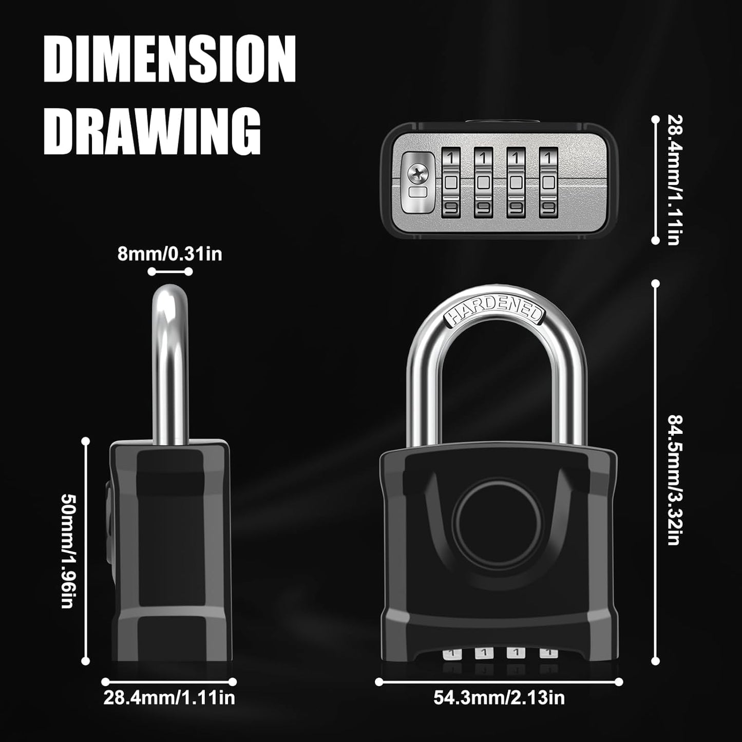 2 Pack Large Black Combination Padlock Set with One-Key Unlocking for Garden, Fences, Garage, Gate - Diyife Heavy Duty Weatherproof Design, Hidden Password, Anti-Error - WildKart