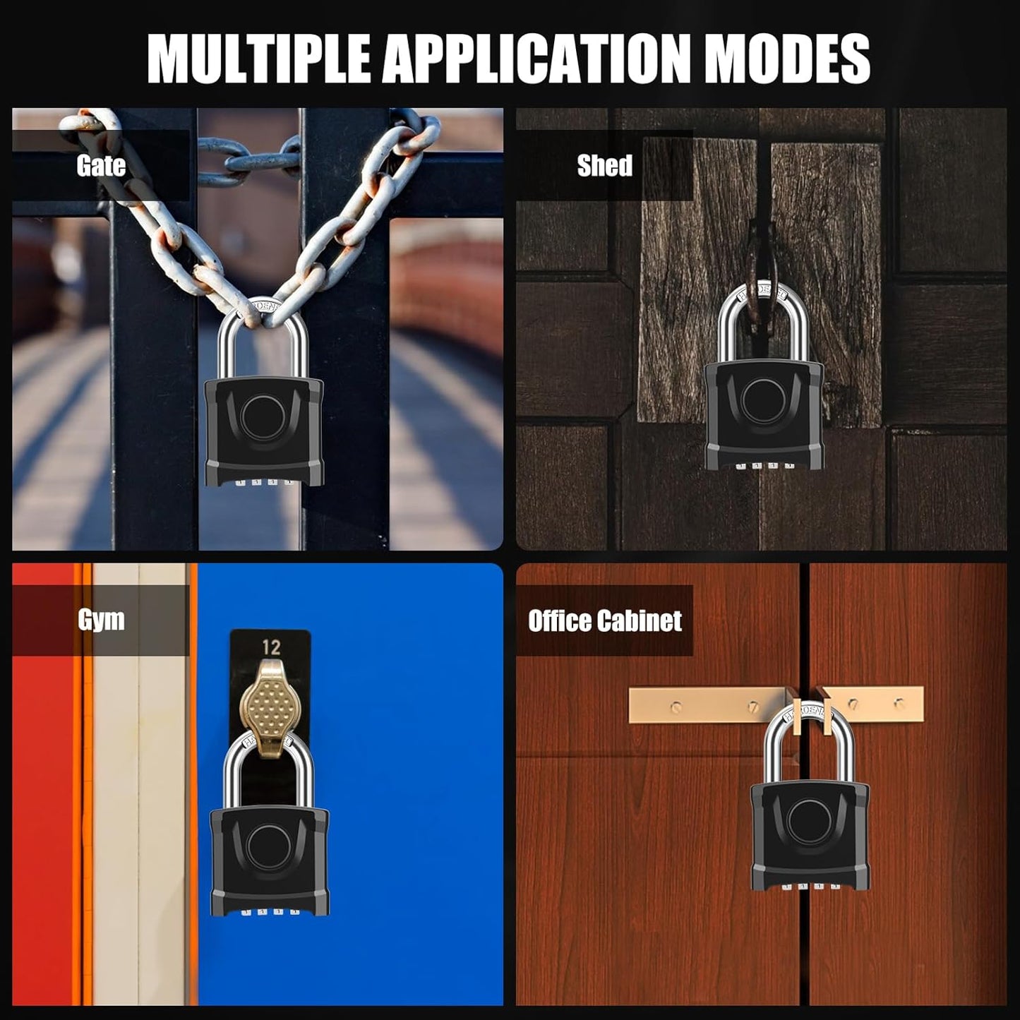 2 Pack Large Black Combination Padlock Set with One-Key Unlocking for Garden, Fences, Garage, Gate - Diyife Heavy Duty Weatherproof Design, Hidden Password, Anti-Error - WildKart