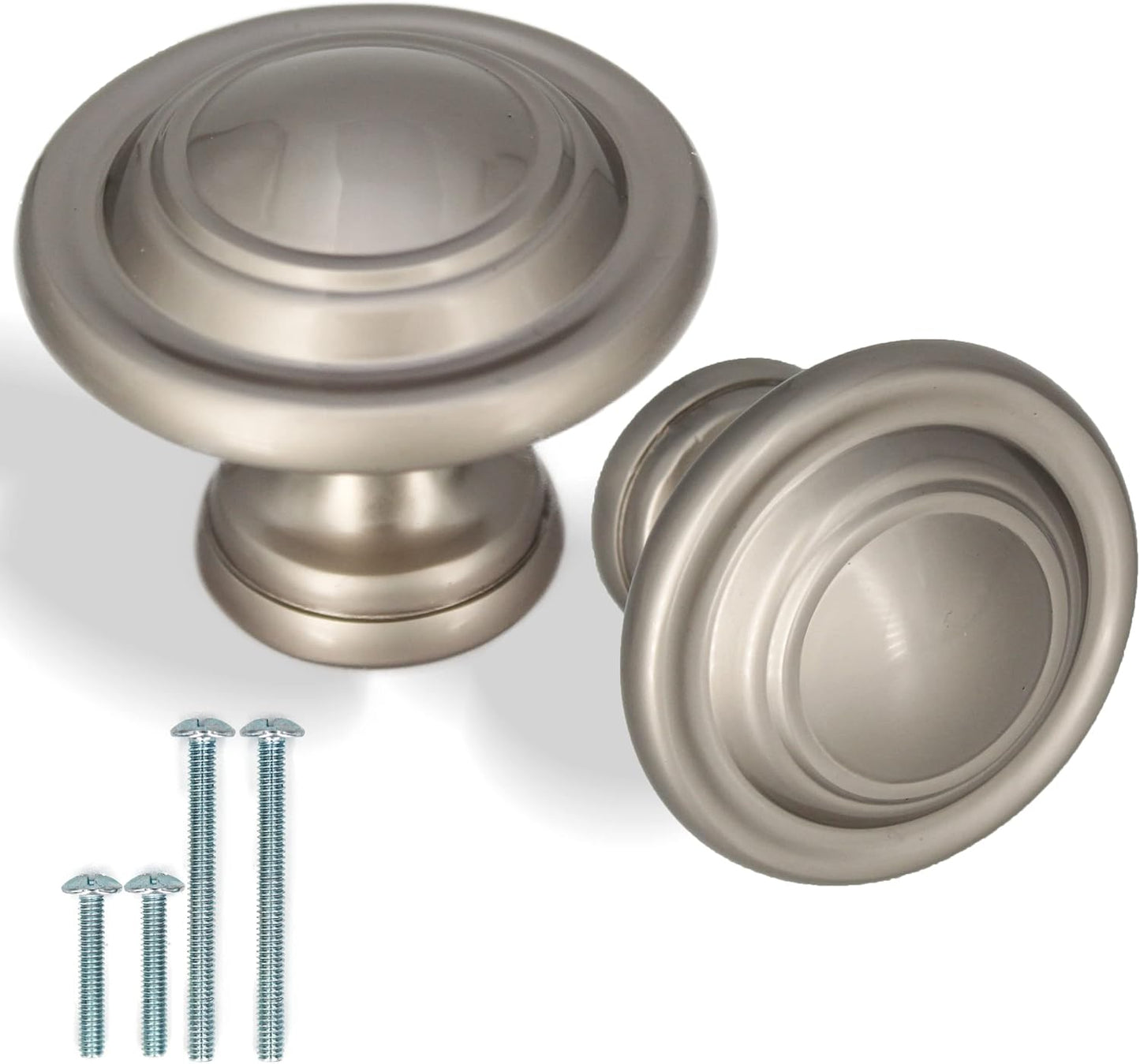 2 Pack Large Closet Door Knobs/Bifold Door Knobs - 1-3/4" Diameter (44mm) - Matte Nickel Finish