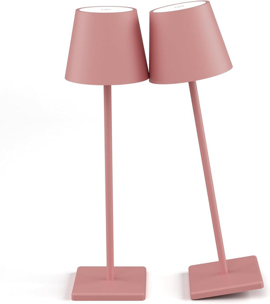 2-Pack LED Cordless Table Lamps, Rechargeable Battery Operated Desk Lamp with Stepless Dimming, Modern Portable Light for Restaurant/Bedroom/Outdoor - IP54 Waterproof (Pink)