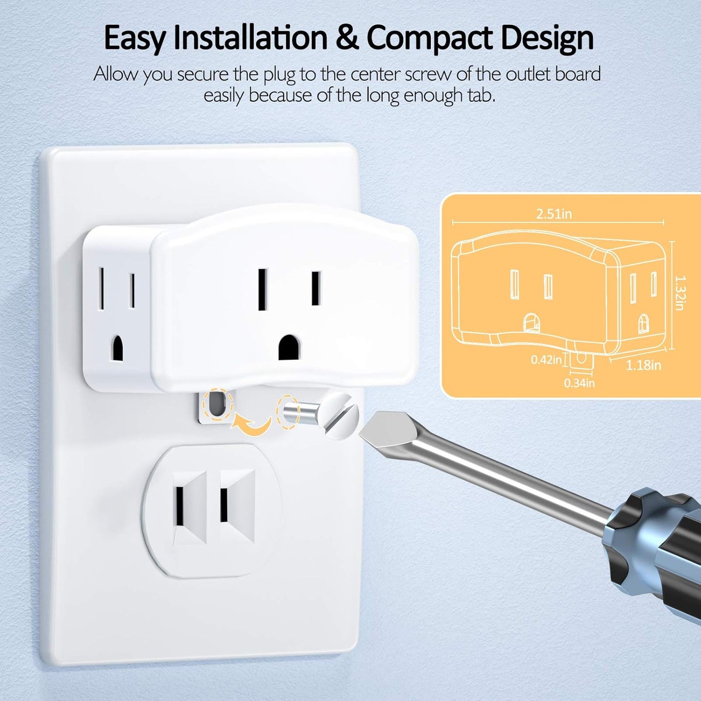 2 Pack LENCENT 3 Prong to 2 Prong Polarized Grounding Adapters - Outlet Converter with 3 AC Outlets