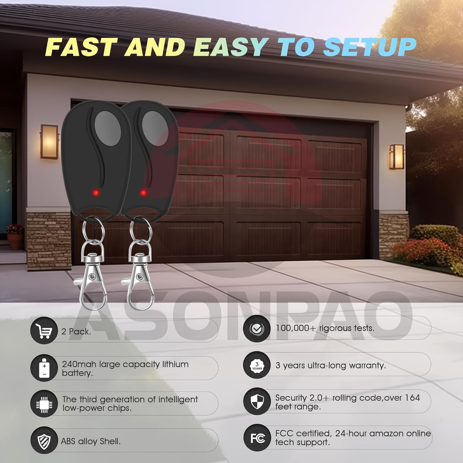 2-Pack Linear Garage Door Opener Remote Megacode 318MHz - ASONPAO ACT-31B ACP00879 MCT-1 DNT00083 LD033 LD050 LS050 - Long Range, 3-Year Warranty, Lithium Battery