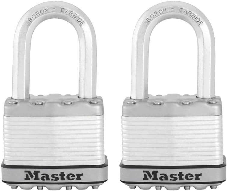 2 Pack Master Lock M5XTLF Magnum Heavy Duty Outdoor Padlock with Key - Keyed Alike - Silver