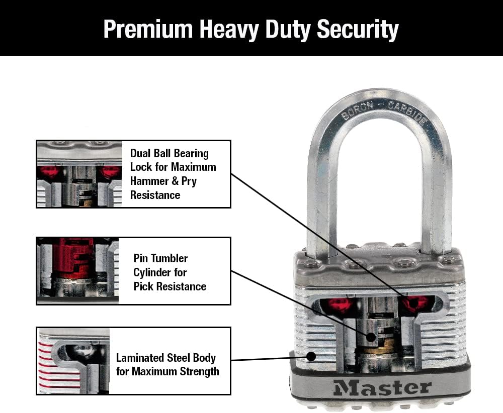 2 Pack Master Lock M5XTLF Magnum Heavy Duty Outdoor Padlock with Key - Keyed Alike - Silver