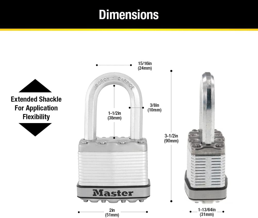 2 Pack Master Lock M5XTLF Magnum Heavy Duty Outdoor Padlock with Key - Keyed Alike - Silver