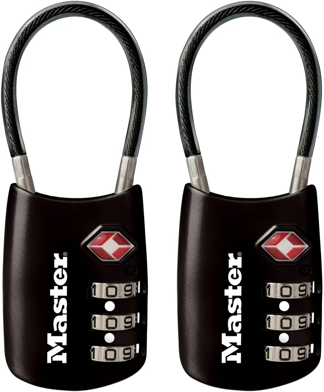 2 Pack Master Lock TSA Approved Luggage Locks with Cable Shackle - Set Your Own Combination, 1-3/16" Wide, Colors Vary - WildKart