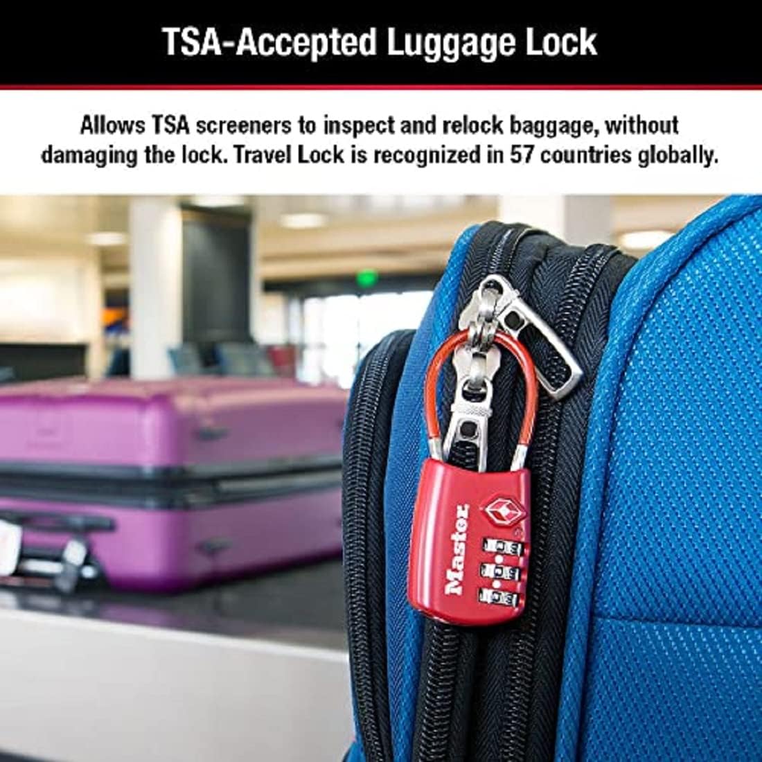2 Pack Master Lock TSA Approved Luggage Locks with Cable Shackle - Set Your Own Combination, 1-3/16" Wide, Colors Vary - WildKart