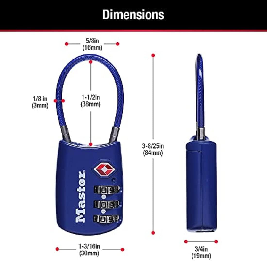 2 Pack Master Lock TSA Approved Luggage Locks with Cable Shackle - Set Your Own Combination, 1-3/16" Wide, Colors Vary - WildKart