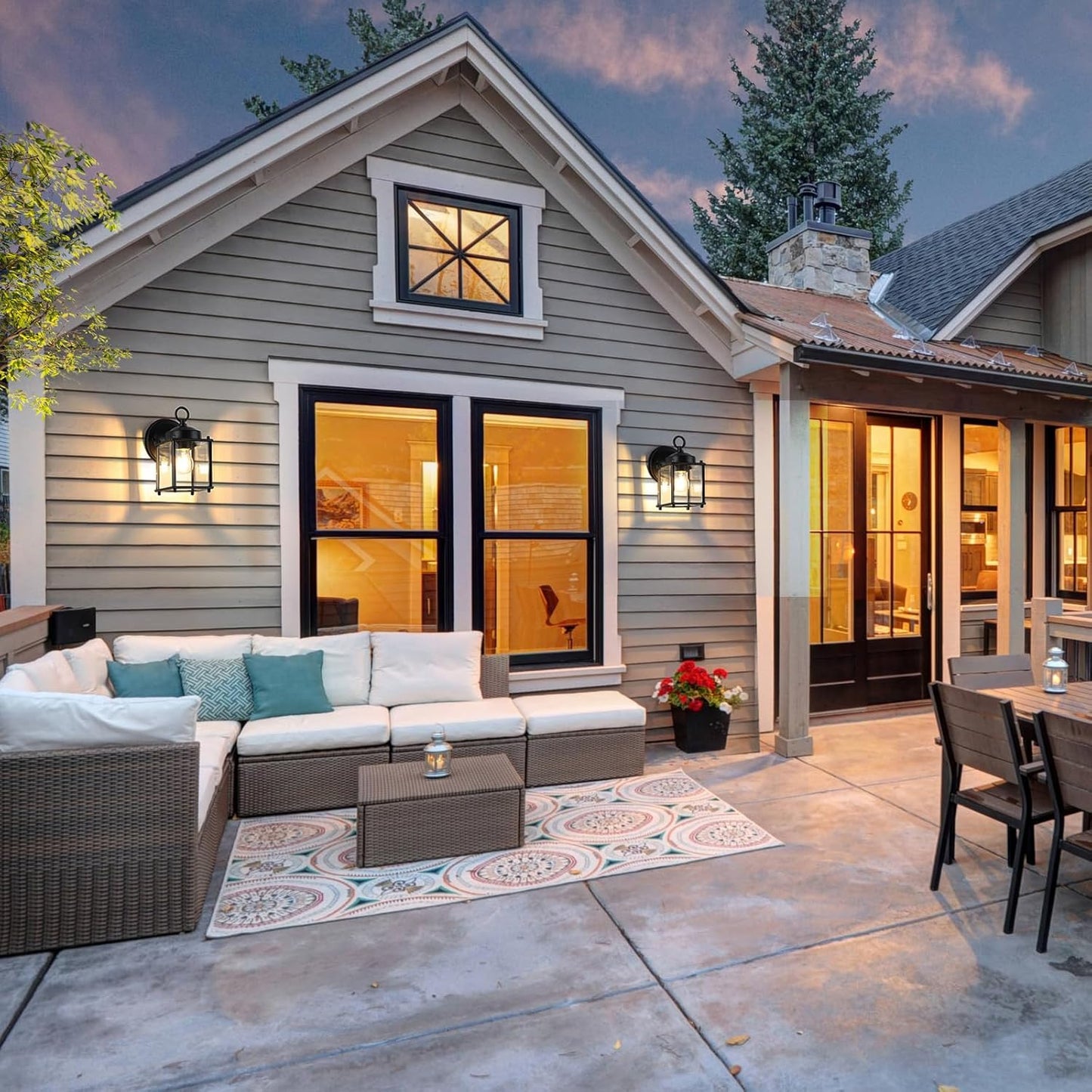 2-Pack MATAMEYE Outdoor Black Wall Lanterns with Clear Beveled Glass Shade - Waterproof Exterior Sconce Light Fixtures for Front Door