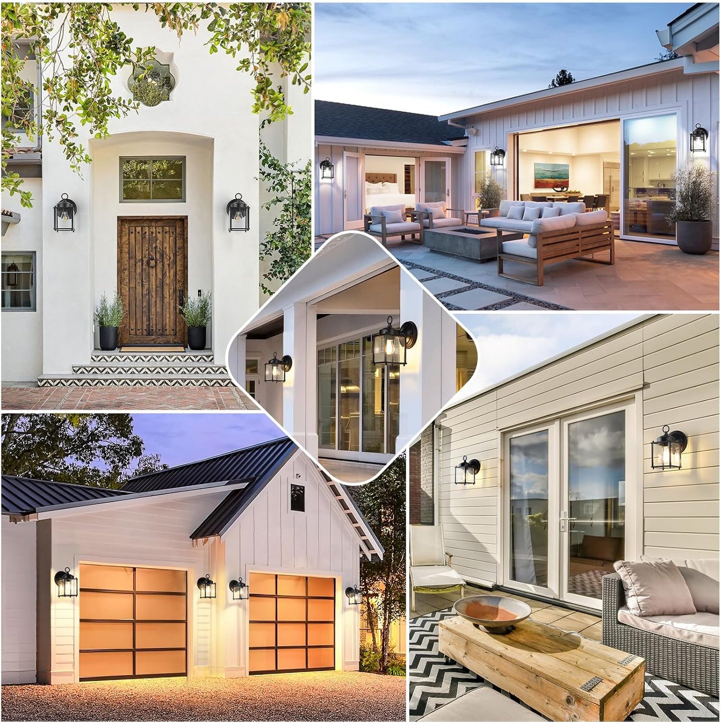 2-Pack MATAMEYE Outdoor Black Wall Lanterns with Clear Beveled Glass Shade - Waterproof Exterior Sconce Light Fixtures for Front Door