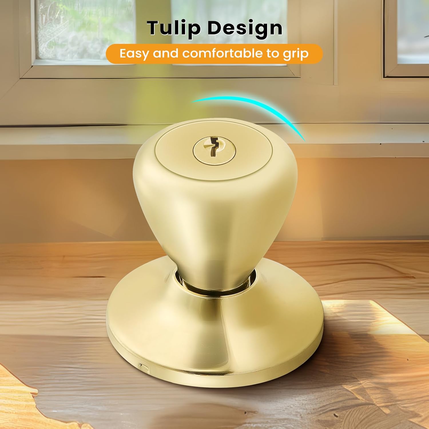 2-Pack Matching Keyed Alike Tulip Entry Door Knobs in Polished Brass - Exterior Lock and Key Set