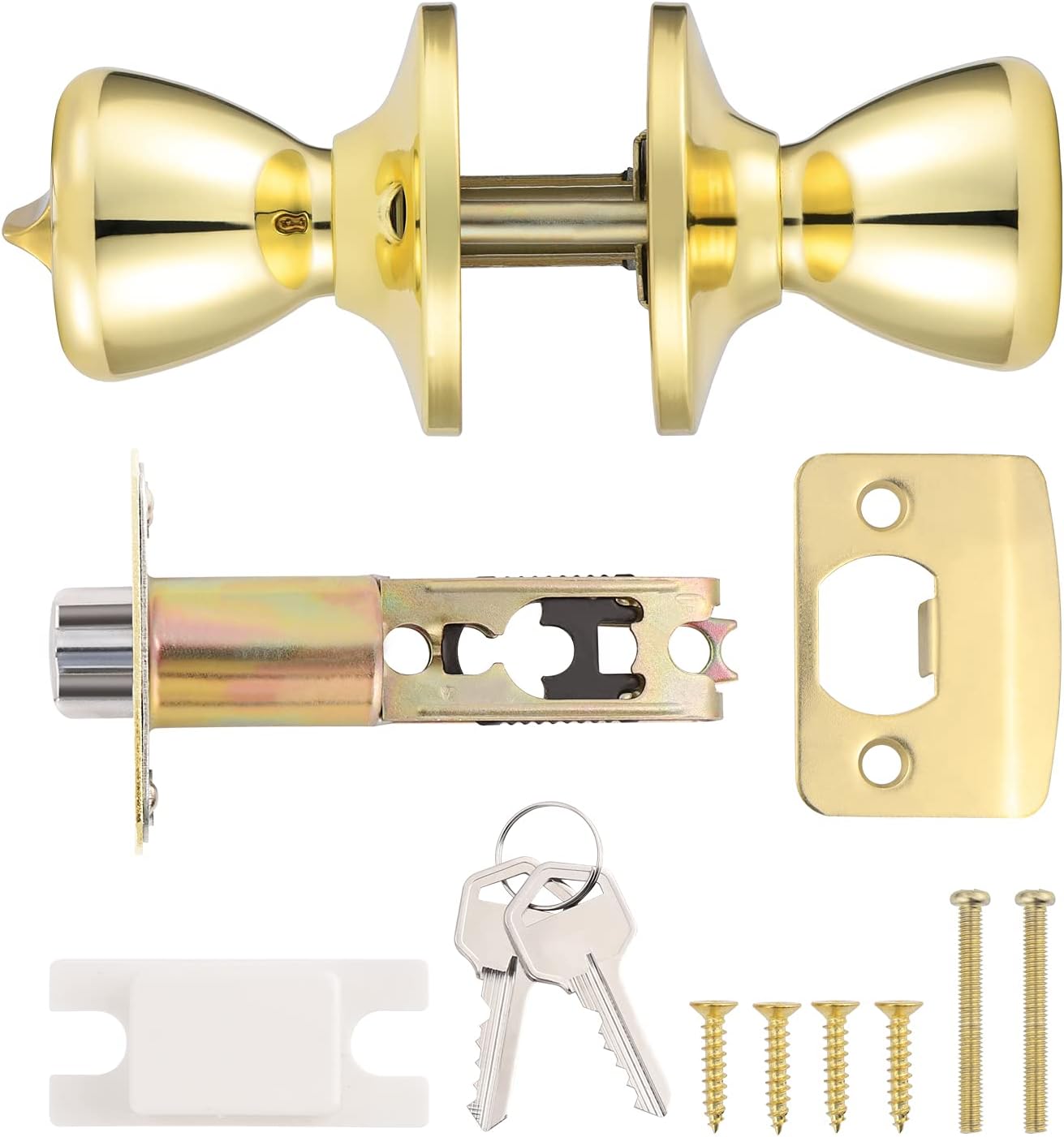 2-Pack Matching Keyed Alike Tulip Entry Door Knobs in Polished Brass - Exterior Lock and Key Set