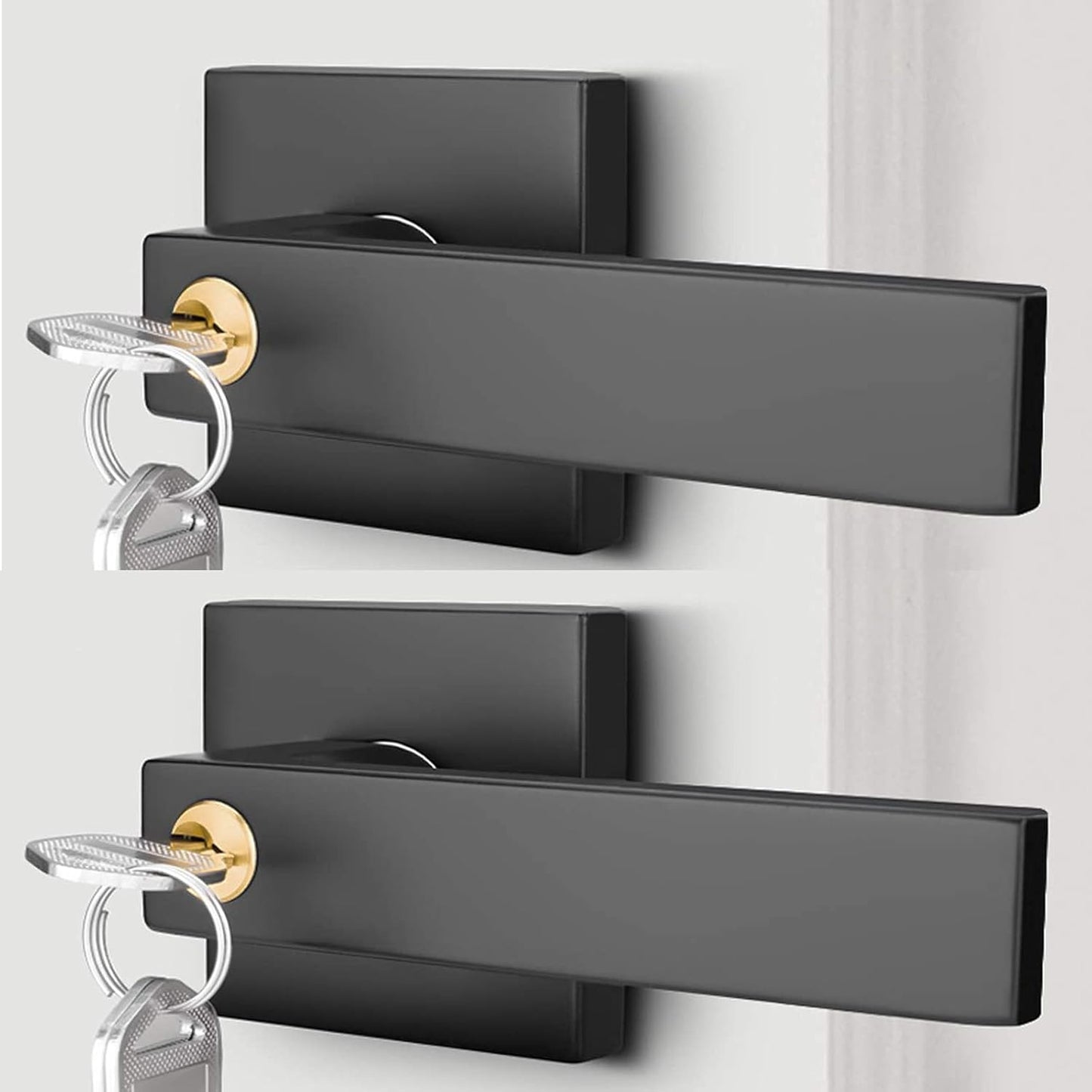 2 Pack Matte Black Locking Entry Lever Door Handle with Key - Heavy Duty Front Door Lock Lever by goldenwarm