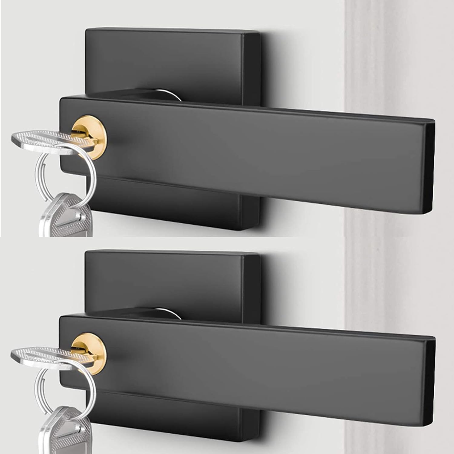 2 Pack Matte Black Locking Entry Lever Door Handle with Key - Heavy Duty Front Door Lock Lever by goldenwarm