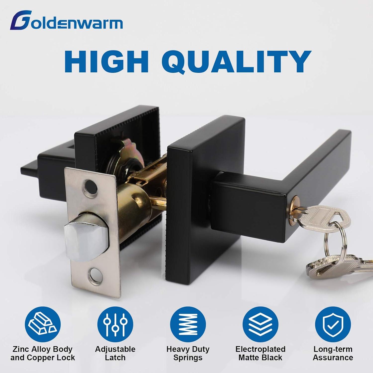 2 Pack Matte Black Locking Entry Lever Door Handle with Key - Heavy Duty Front Door Lock Lever by goldenwarm