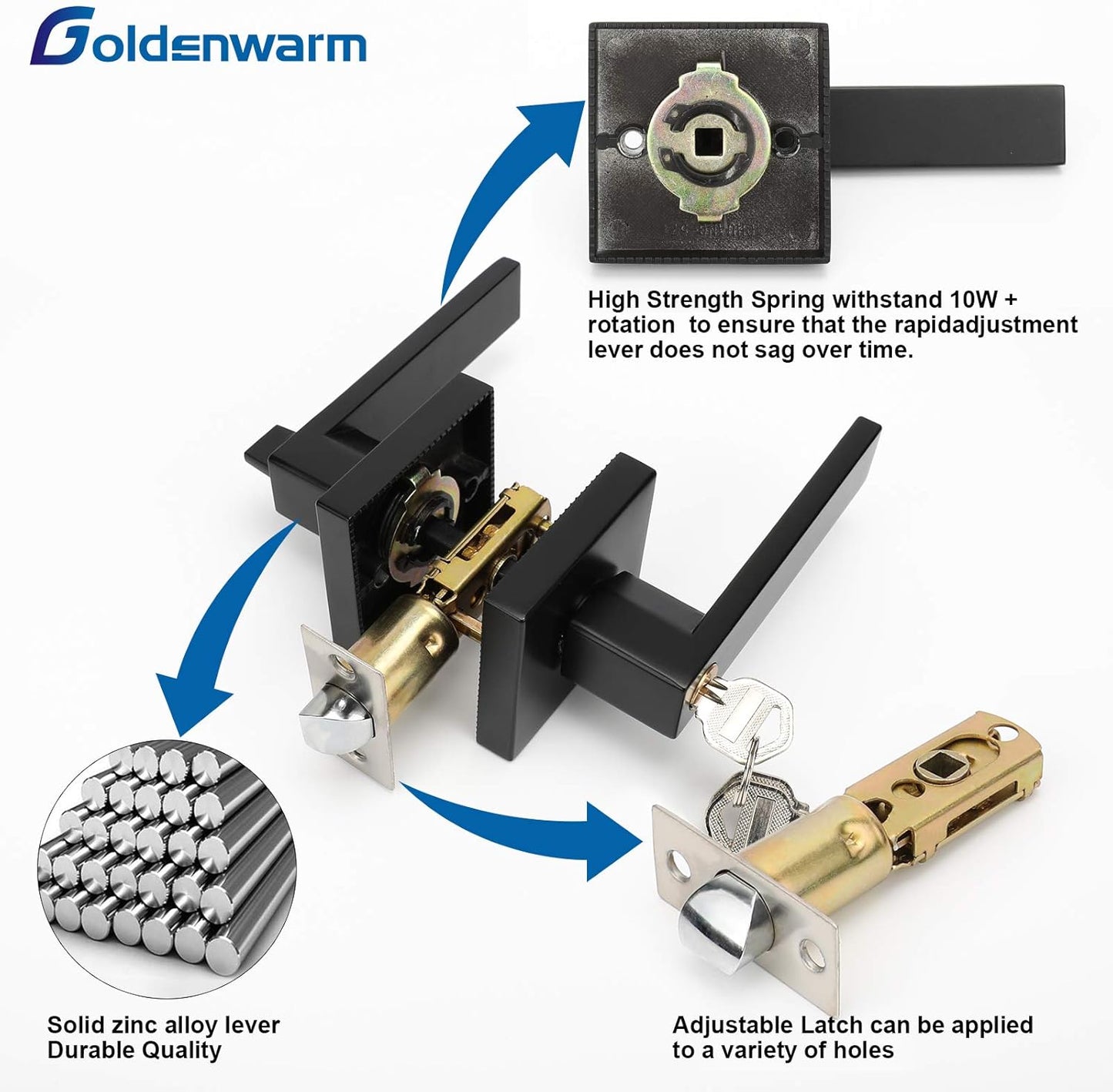 2 Pack Matte Black Locking Entry Lever Door Handle with Key - Heavy Duty Front Door Lock Lever by goldenwarm