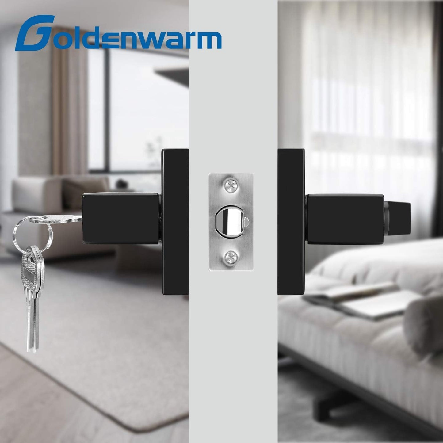 2 Pack Matte Black Locking Entry Lever Door Handle with Key - Heavy Duty Front Door Lock Lever by goldenwarm