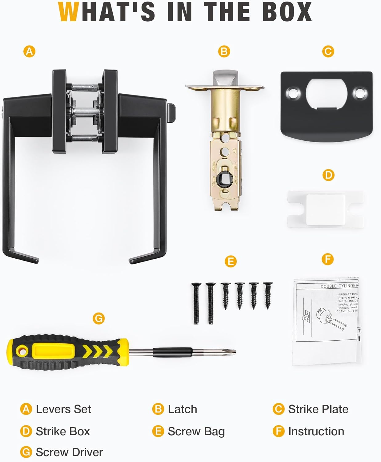 2 Pack Matte Black Privacy Door Levers for Bathroom or Bedroom - Heavy Duty Interior Door Handle with Adjustable Latch - Keyless Lever Lock - Set of 2