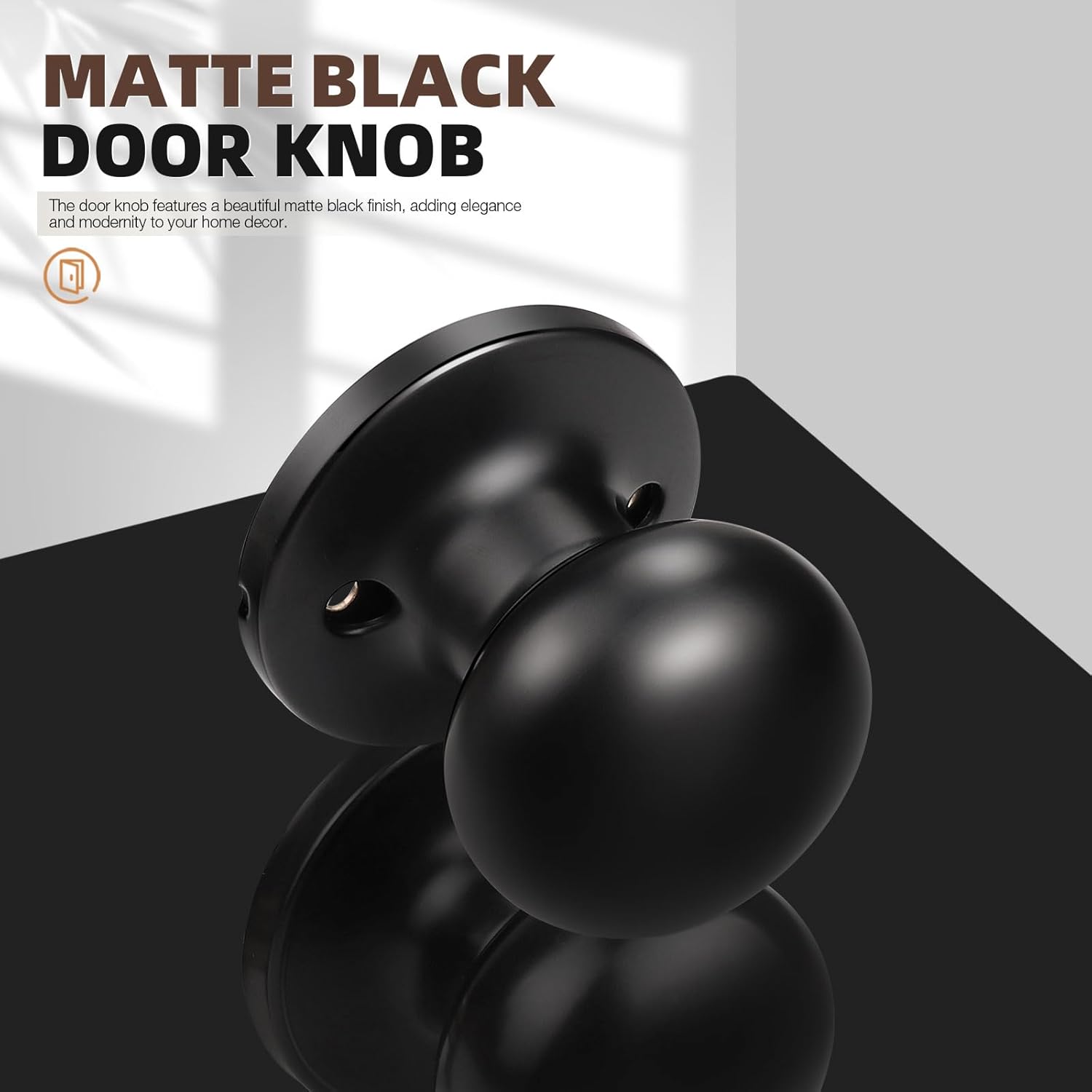 2 Pack Matte Black Single Dummy Door Knobs for French Doors - Round Stainless Steel Interior Door Pulls