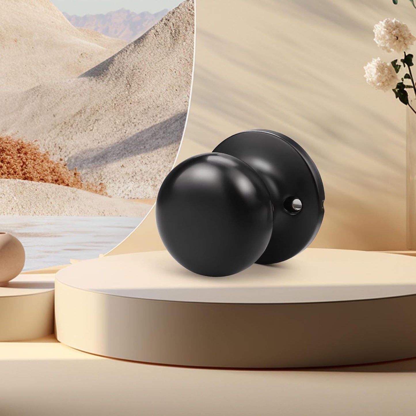 2 Pack Matte Black Single Dummy Door Knobs for French Doors - Round Stainless Steel Interior Door Pulls