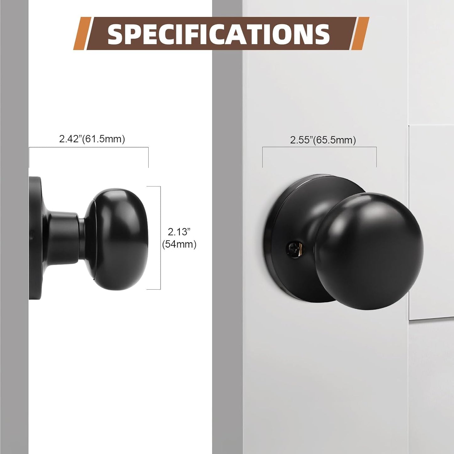 2 Pack Matte Black Single Dummy Door Knobs for French Doors - Round Stainless Steel Interior Door Pulls