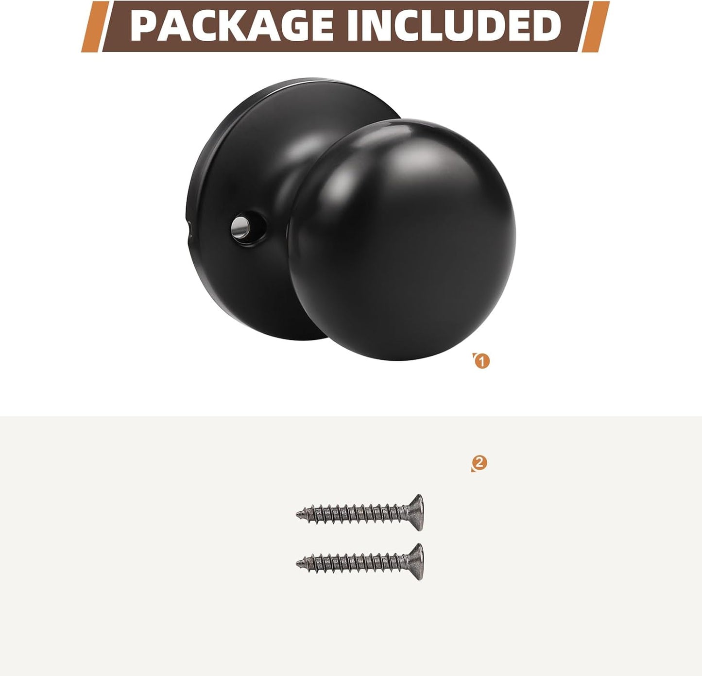 2 Pack Matte Black Single Dummy Door Knobs for French Doors - Round Stainless Steel Interior Door Pulls
