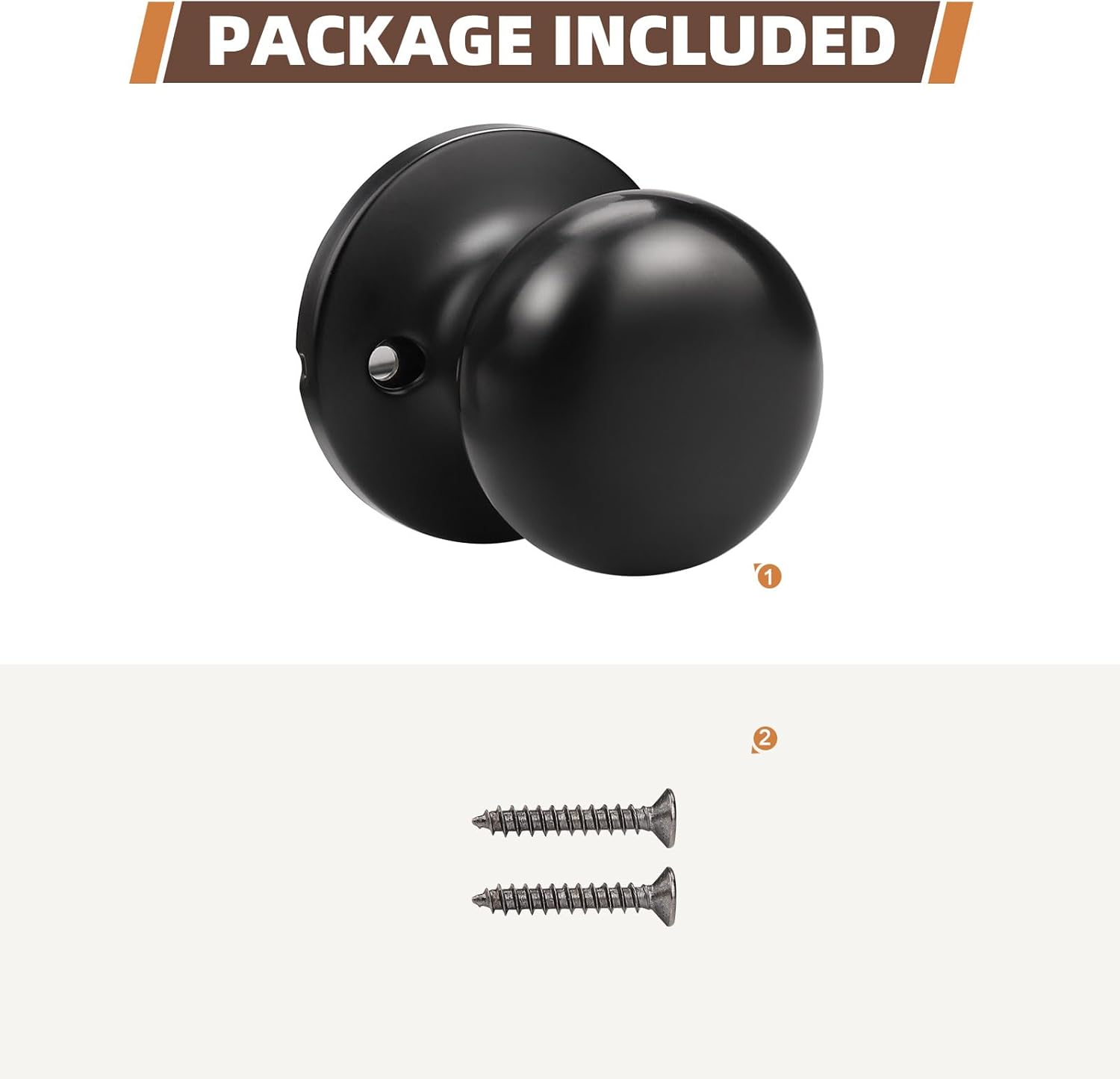2 Pack Matte Black Single Dummy Door Knobs for French Doors - Round Stainless Steel Interior Door Pulls