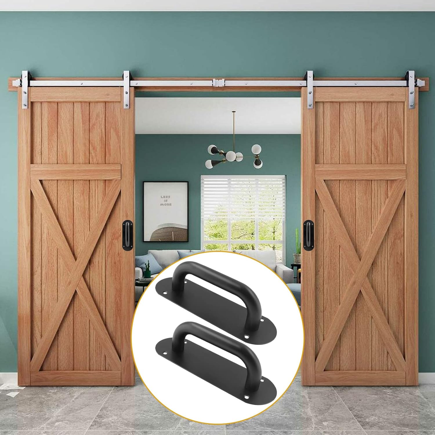 2 Pack Matte Black Stainless Steel Barn Door Handle Pull Plate for Sliding Barn Door Kitchen Cabinet - Heavy Duty (7.8" x 2.5")