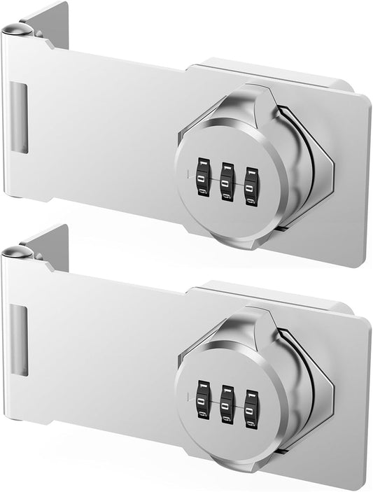 2-Pack Mbotnee Cabinet Password Hasp Locks - Barn Door, Office File, Household Security Combination Latch - Locker, Fence, Bathroom, Outdoor, Mailbox, Garden - Silver