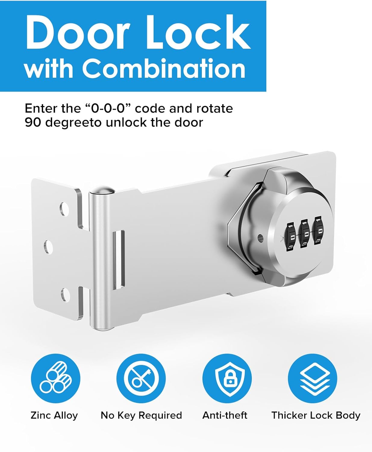 2-Pack Mbotnee Cabinet Password Hasp Locks - Barn Door, Office File, Household Security Combination Latch - Locker, Fence, Bathroom, Outdoor, Mailbox, Garden - Silver