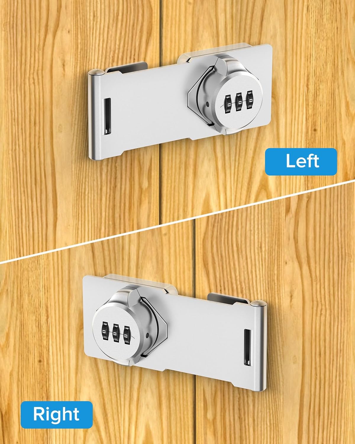 2-Pack Mbotnee Cabinet Password Hasp Locks - Barn Door, Office File, Household Security Combination Latch - Locker, Fence, Bathroom, Outdoor, Mailbox, Garden - Silver