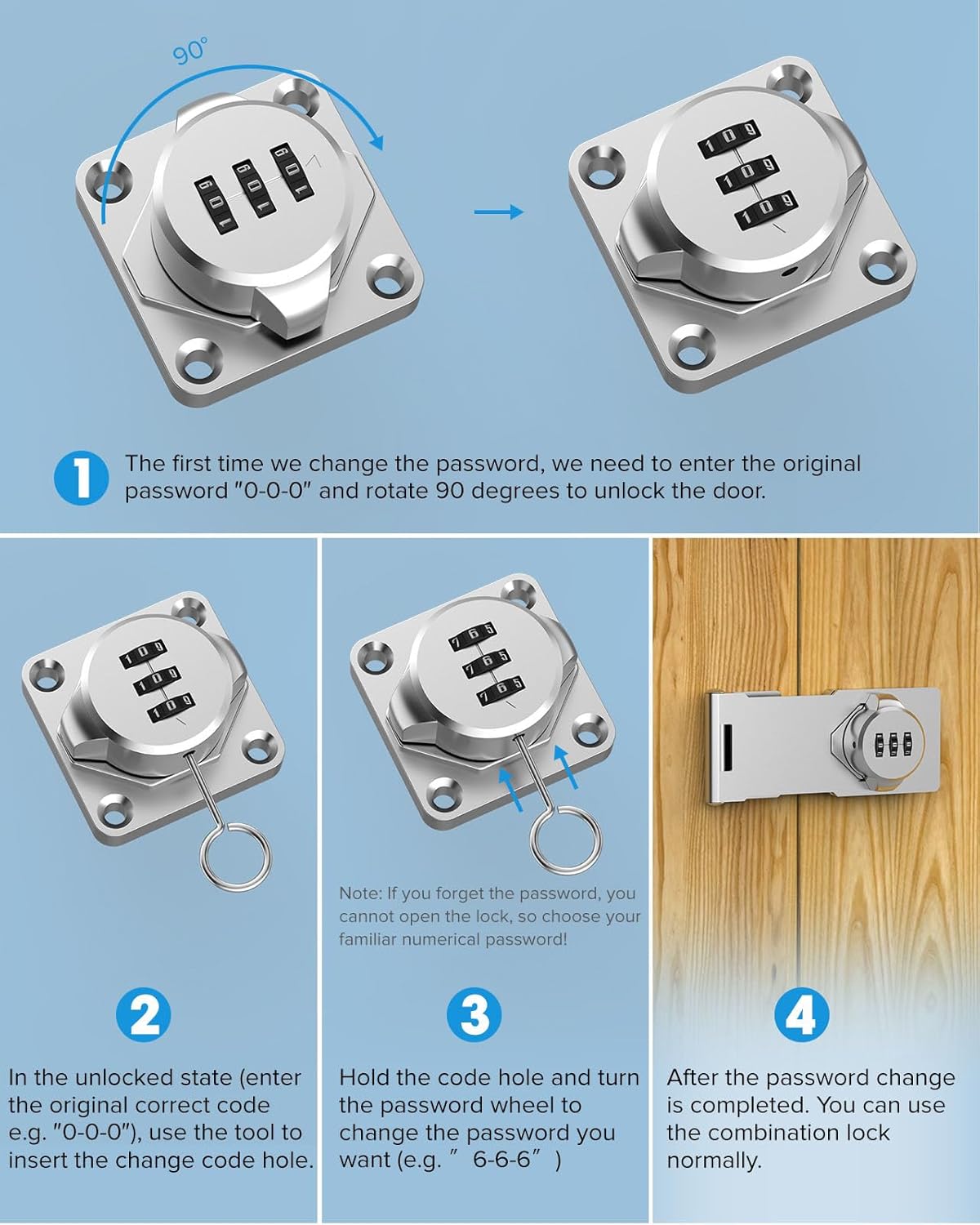2-Pack Mbotnee Cabinet Password Hasp Locks - Barn Door, Office File, Household Security Combination Latch - Locker, Fence, Bathroom, Outdoor, Mailbox, Garden - Silver