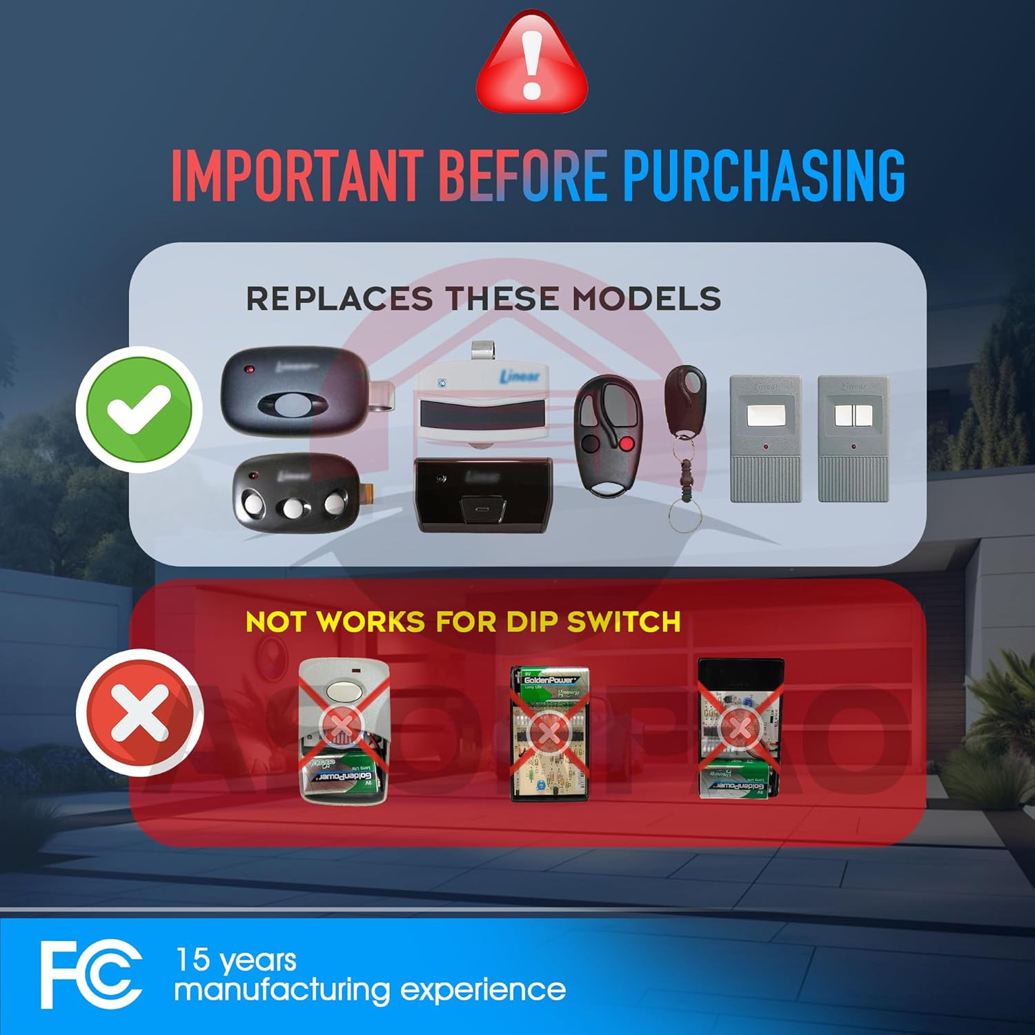 2-Pack MCT-1 DNT00083 Linear Garage Door Opener Remote with 3-Year Warranty