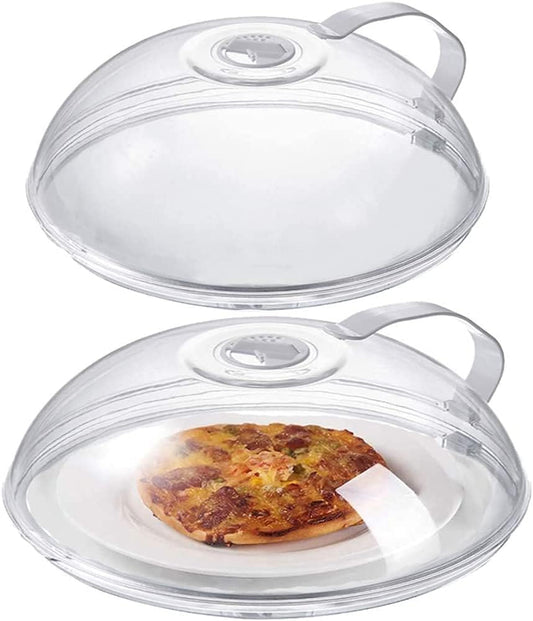 2 Pack Microwave Splatter Cover with Handle, Transparent Plate Lid, Adjustable Steam Vents - Keep Oven Clean and Tidy
