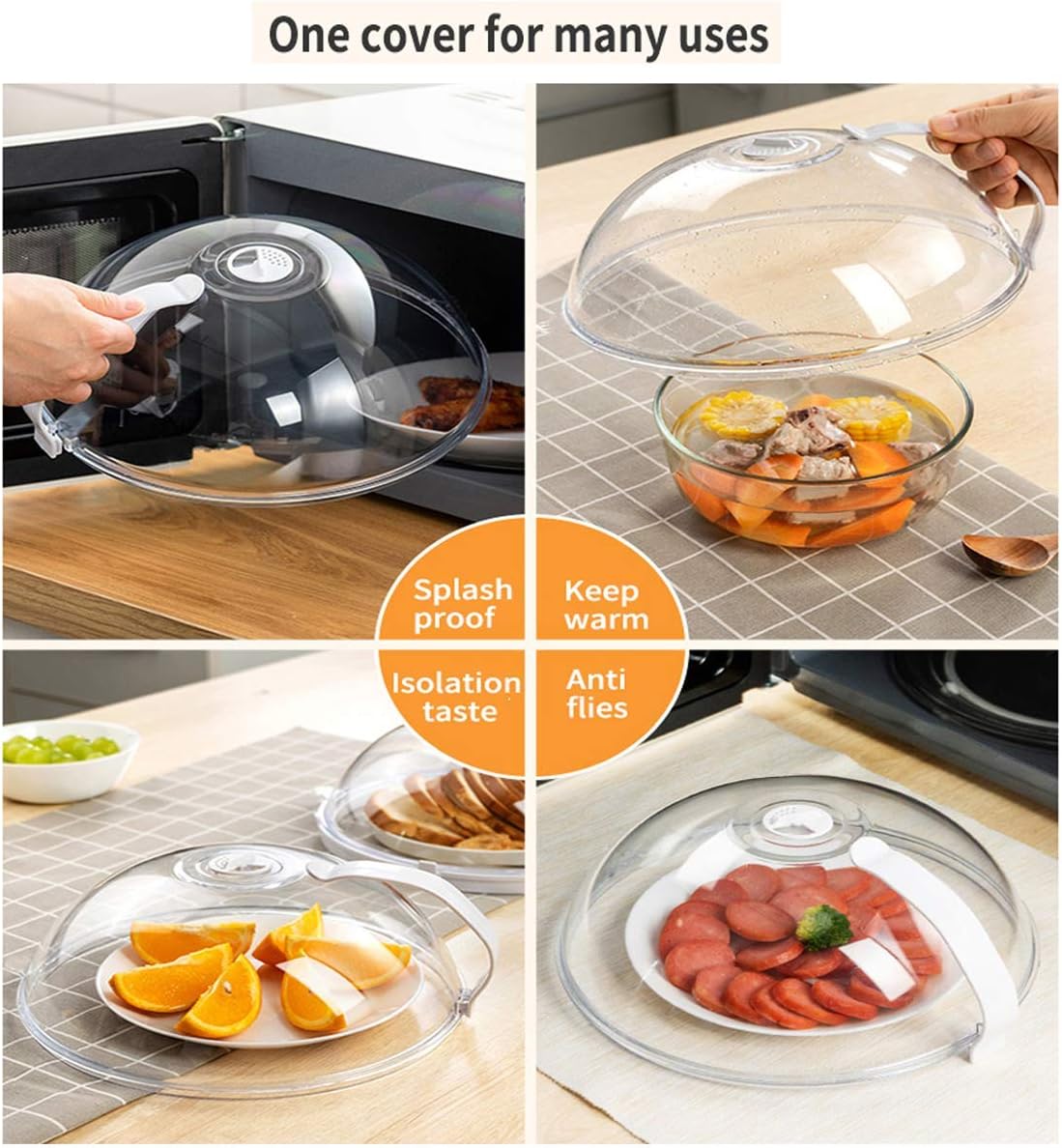 2 Pack Microwave Splatter Cover with Handle, Transparent Plate Lid, Adjustable Steam Vents - Keep Oven Clean and Tidy