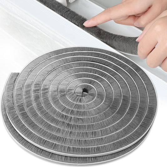2 Pack MILEQEE Door Brush Seal - 66 Feet Total - Felt Pile Weather Stripping - Self Adhesive Draft Blocker for Doors, Windows, Cabinets - Dust Stopper Sliding Door Seal Winter - Grey 20m