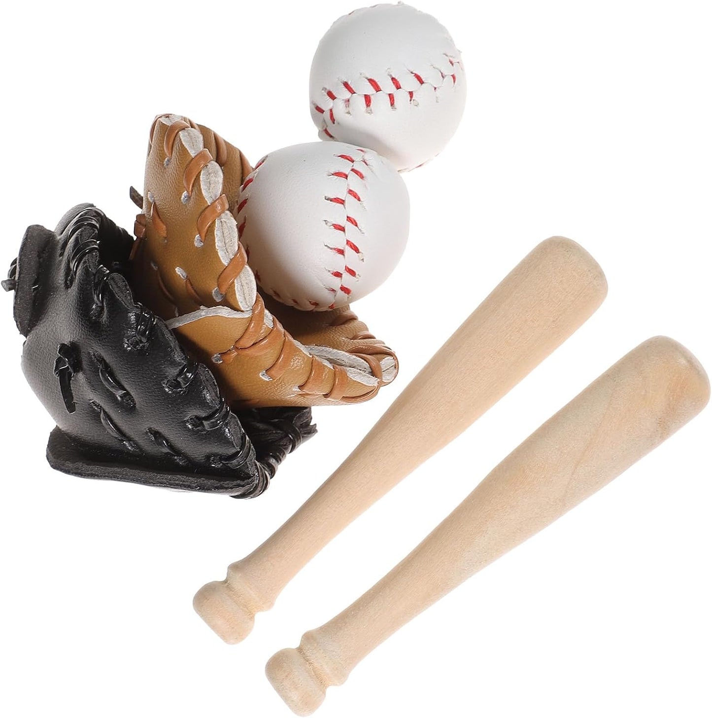 2 Pack Mini Baseball Set Dollhouse Sports Bat and Glove DIY Game Accessories - White Wooden Unisex 1:12 Scale Sport Miniature Toy