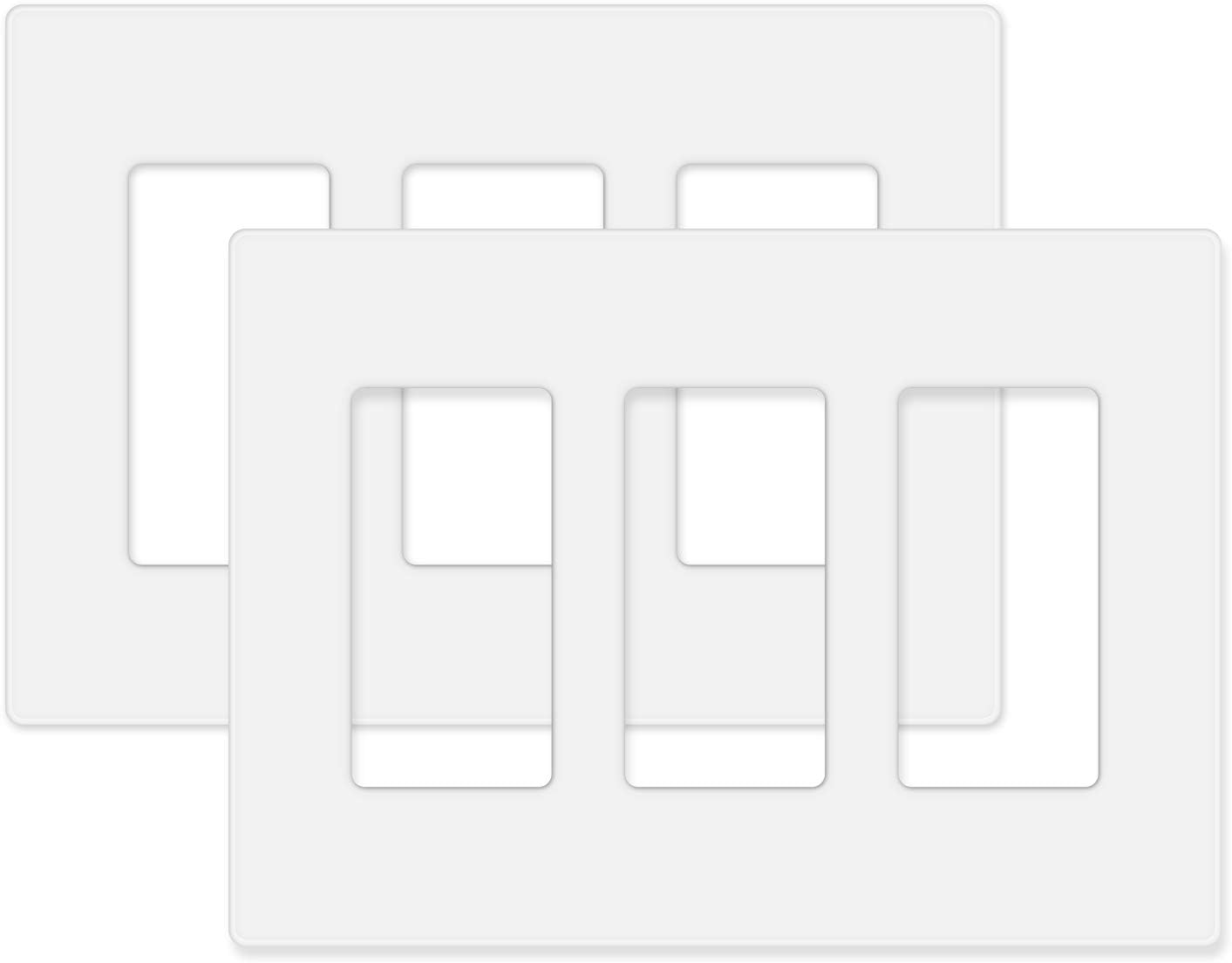 2-Pack MLLIZH White Screwless Wall Plate Cover for 3-Gang Light Switches, Dimmers, GFCI, Receptacles - UL Listed