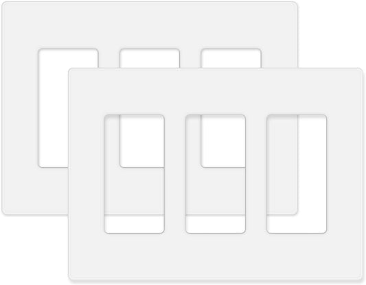 2-Pack MLLIZH White Screwless Wall Plate Cover for 3-Gang Light Switches, Dimmers, GFCI, Receptacles - UL Listed