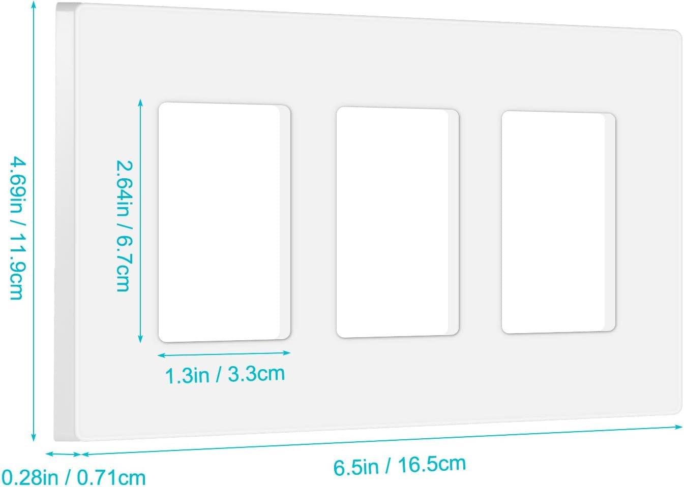 2-Pack MLLIZH White Screwless Wall Plate Cover for 3-Gang Light Switches, Dimmers, GFCI, Receptacles - UL Listed
