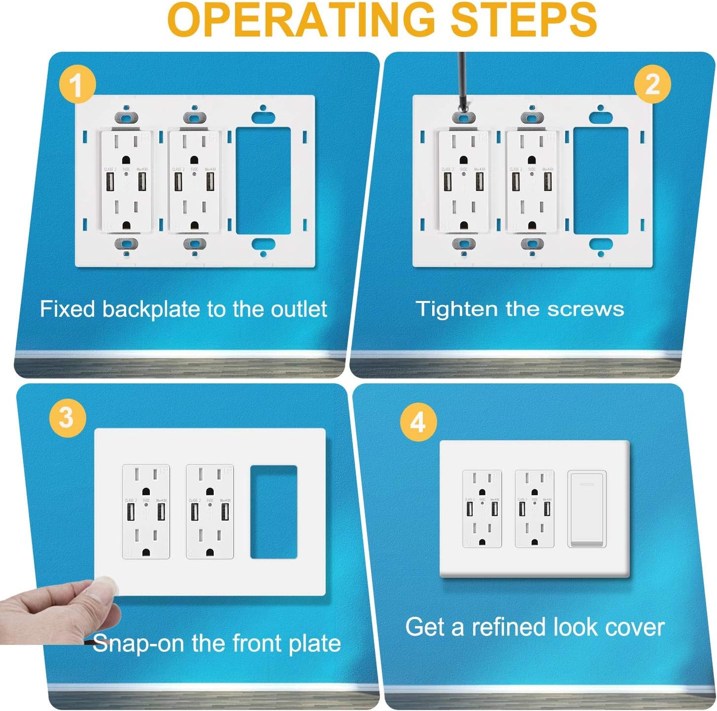 2-Pack MLLIZH White Screwless Wall Plate Cover for 3-Gang Light Switches, Dimmers, GFCI, Receptacles - UL Listed