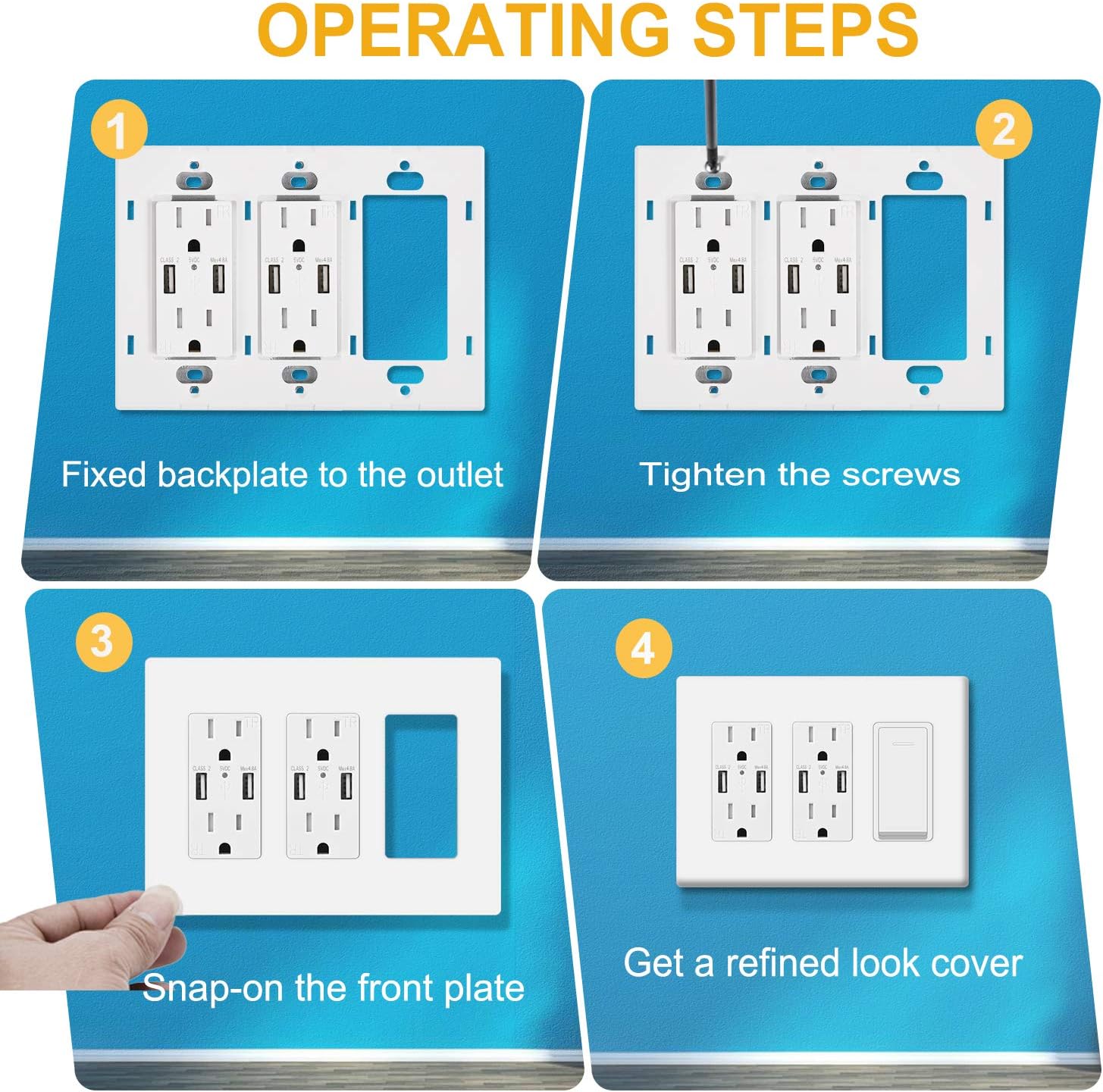 2-Pack MLLIZH White Screwless Wall Plate Cover for 3-Gang Light Switches, Dimmers, GFCI, Receptacles - UL Listed