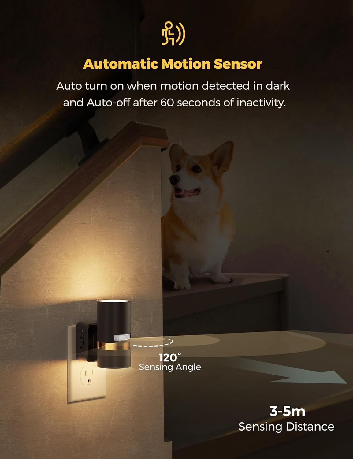 2 Pack Modern L LOHAS LED Night Light with Motion Sensor, Soft White 3000K, Plug-in Nightlight for Bedroom, Bathroom, Hallway, Stairs - 0-100LM