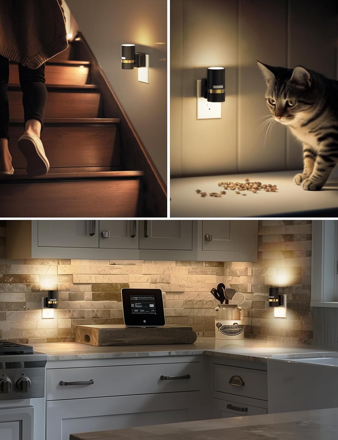 2 Pack Modern L LOHAS LED Night Light with Motion Sensor, Soft White 3000K, Plug-in Nightlight for Bedroom, Bathroom, Hallway, Stairs - 0-100LM