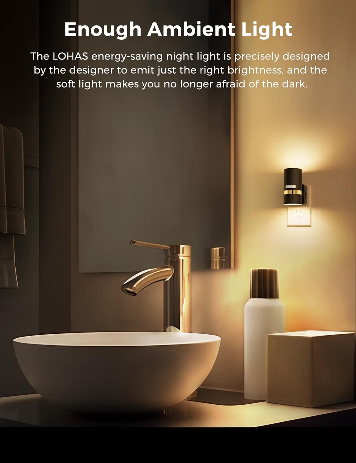 2 Pack Modern L LOHAS LED Night Light with Motion Sensor, Soft White 3000K, Plug-in Nightlight for Bedroom, Bathroom, Hallway, Stairs - 0-100LM