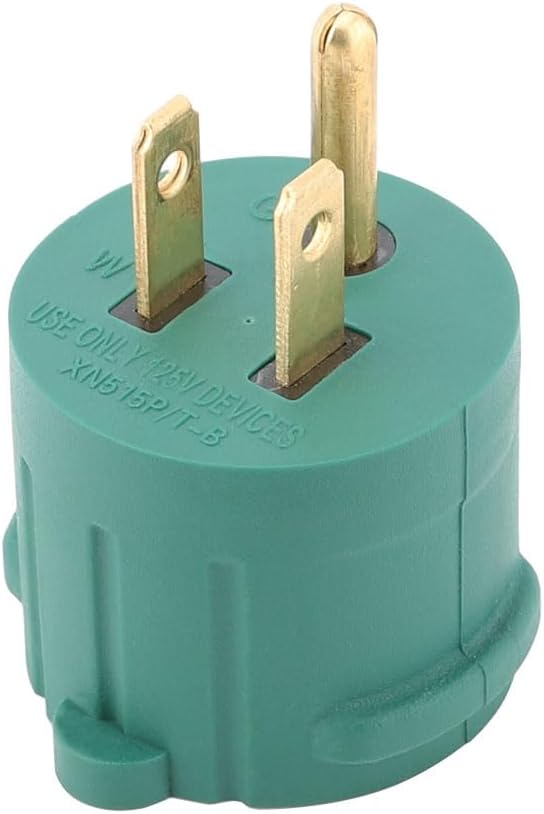 2-Pack NEMA 5-15P to 5-15/20R Plug Adapter, 15 Amp to 20 Amp T-Blade AC Power Adapter - Green