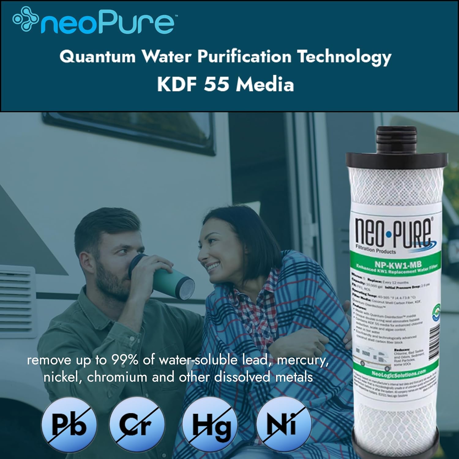 2-Pack Neo-Pure NP-KW1-MB MAX Filter Replacement for WaterPur™ KW1 RV Water Filter - Enhanced with Quantum Water Purification KDF 55 Media and Coconut Shell Carbon Fiber