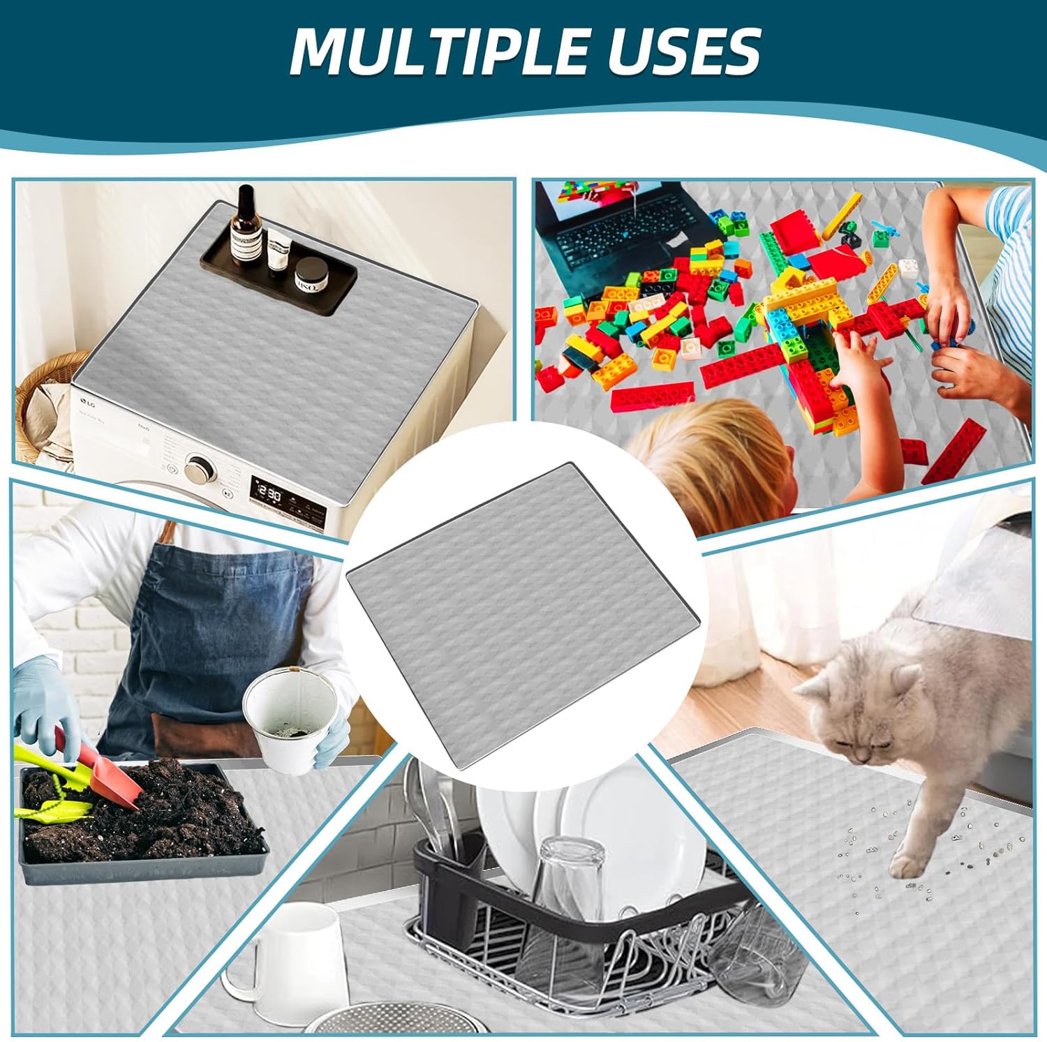 2 Pack Non-Slip Waterproof Washer and Dryer Top Covers, 23.6''x 25.6'' Silicone Rubber Mat for Laundry Room, Home Kitchen Washer Dryer Protector