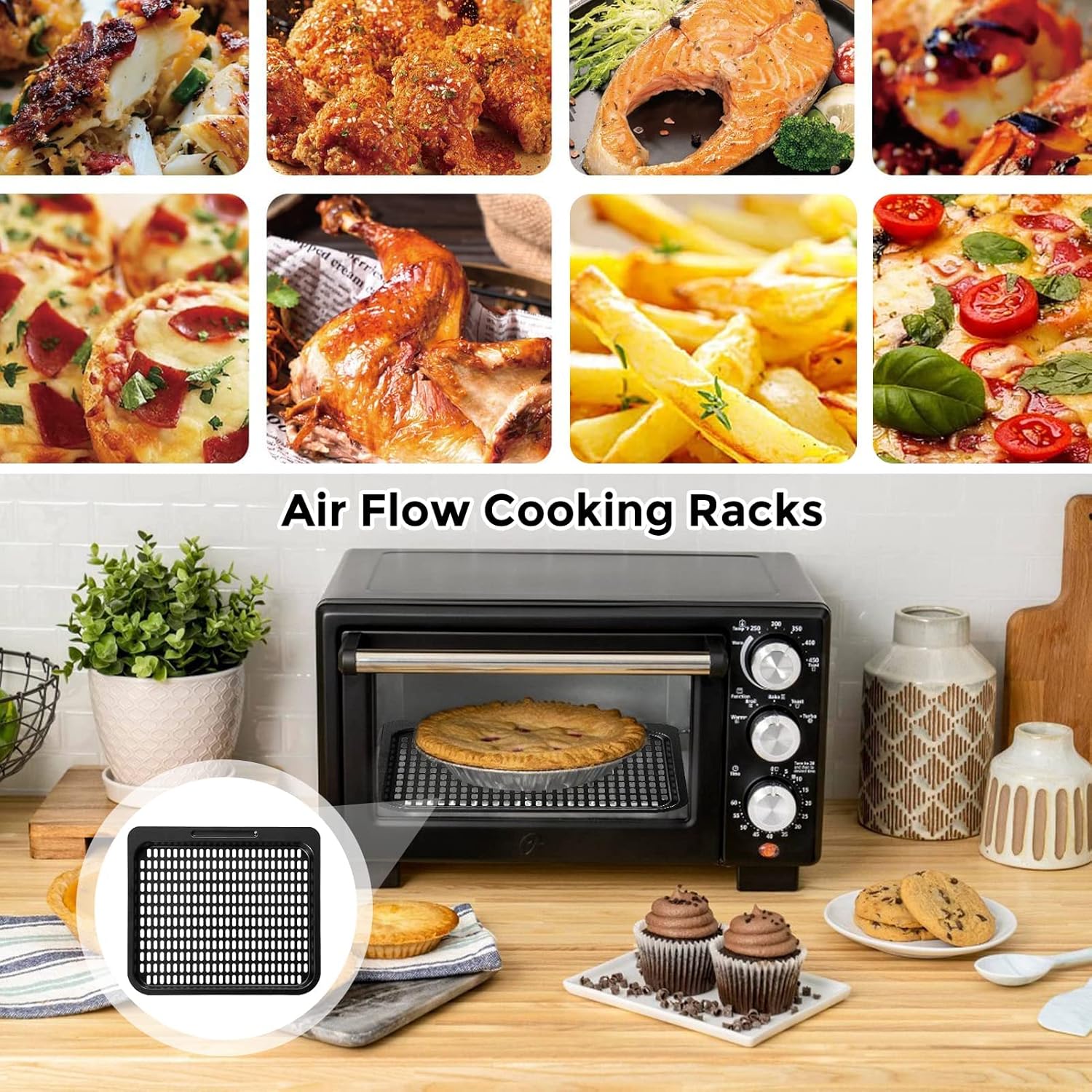 2 Pack Nonstick Air Fryer Cooking Trays for 10 Qt Air Fryers - Replacement Parts for PowerXL, Chefman, Innsky, CROWNFUL - Dishwasher Safe